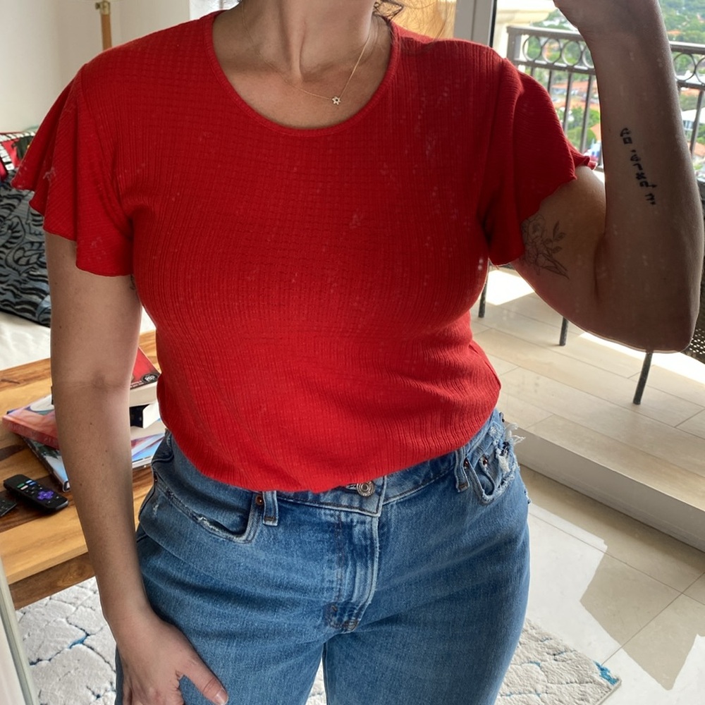 Caution To The Wind Vibrant Red Short Sleeve Top